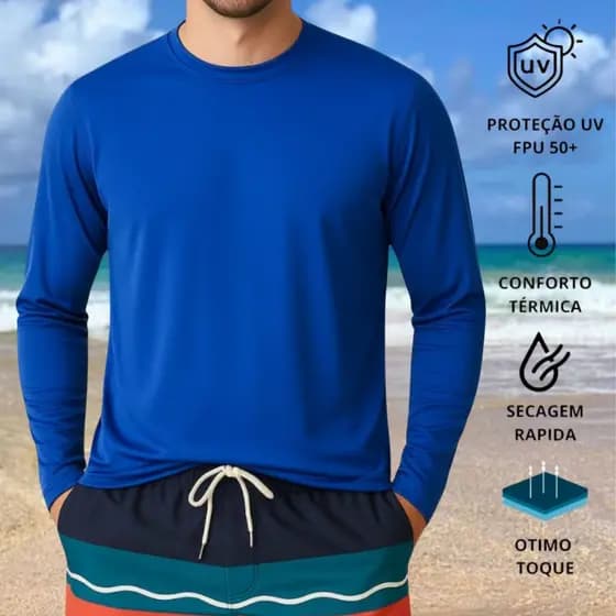Camiseta UV Masculina Manga Longa Proteção Solar UV50+ Dry | Praia, Piscina e Esporte