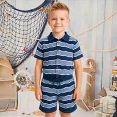 Conjunto Infantil Tricot Verão 2 Peças Fresquinho Toque Macio Tamanhos 3 ao 12 anos Camisa + Shorts