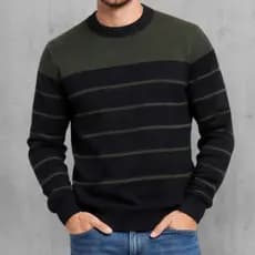 Blusa De Frio Maculina Sueter Tricô de Luxo com LIstras Fio premium Manga CompridaVeste M e G