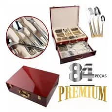 Faqueiro Inox 84 Peças Banhado a Ouro 24k - Promoção Exclusiva da Dusseldorf - Maxima Qualidade