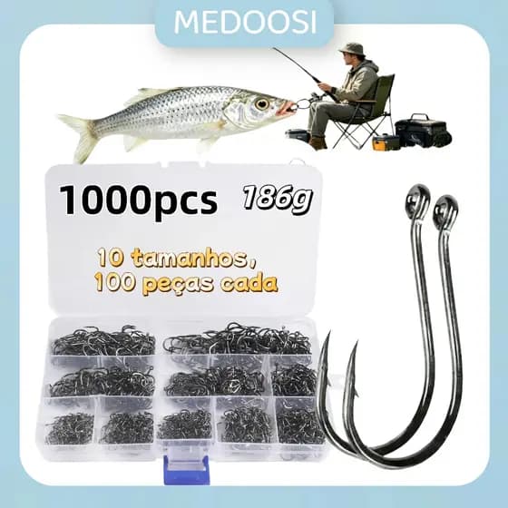 1000 Pesca/Kit Caixa Com Alto Carbono Anzóis Mistas Tamanho Acessórios De Pesca de misto de aço nos Tamanhos