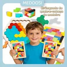 3 em 1 Tetris De Madeira Brinquedos E Tangram/Jogo Infantil Maginação Educativo para Crianças/Tetris Puzzle And Tic Tac