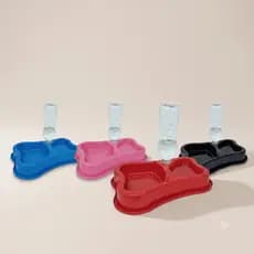 Comedouro Pet Anti-Formiga Bebedouro Automático Duplo Cachorro Gato Com Suporte Garrafa