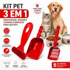 Kit Pá Pazinha Higiênica Coletora + Pá Dosadora + Escova Rasqueada Para Pentear Cachorro Gato