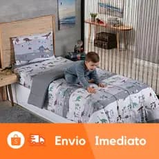 Edredom Infantil Solteiro Dinossauro Dupla Face Macio Quentinho Decoração Quarto Menino 200 Fios 🦕🦖