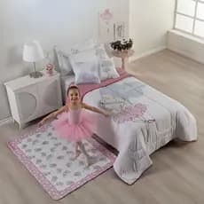 Kit Edredom Dupla Face Solteiro 5 Peças Ballerina Juvenil Hipercal 400 Fios