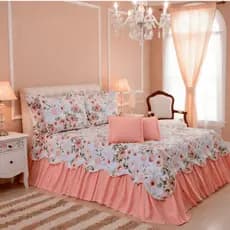 Cobre Leito Colcha Casal Queen Estampado Com Babado Liso 3 Peças 300 Fios Macio Envio Imediato