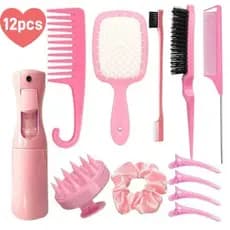 12pcs Escova Para Cabelos Encaracolados Conjunto De Pente De Rabo De Rato Curvo Natural