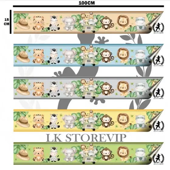 Faixa Adesivo para Quarto de Bebê kit com 5 Tema Safari varios modelos