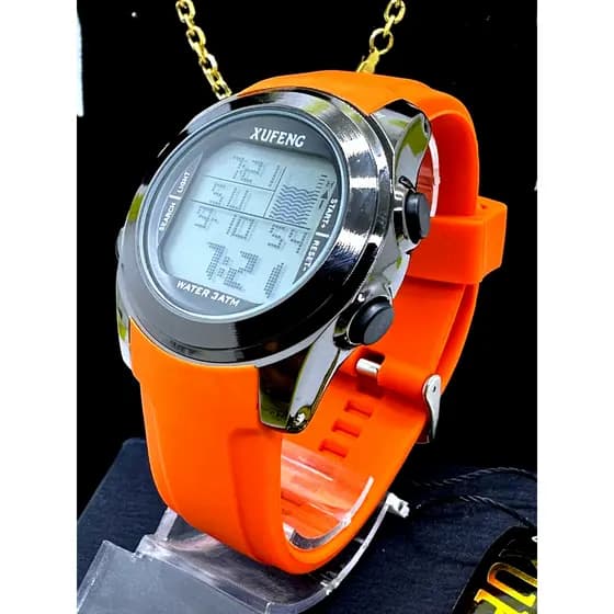 Relógio Xufeng 100% Funcional Pulseira Laranja Prova D'água + Corrente Grátis Revenda Presente