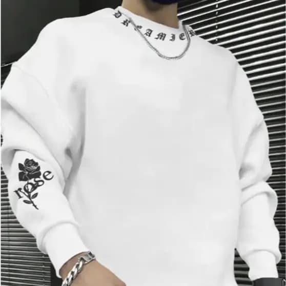 Moletom Gola Redonda Rose Rosa Escrita Streetwear Casual Masculina Tendencia Confortavel