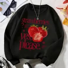 Moletom gola redonda Unissex Flanelado Inverno Confortavel Strawberries Sim Estampa Gringa Minimalista