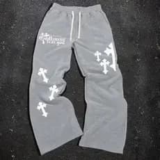 Calça Streetwear Oversized Moda Gótica Cruzes Estilo Urbano Wide Baggy Ajustavel