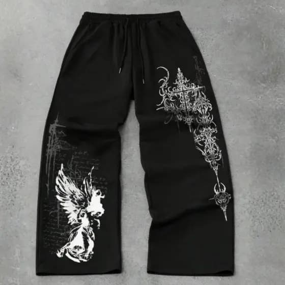 Calça Aesthetic Y2K Streetwear Moda Gotica Cruzes Casual Unissex Moda Urbana