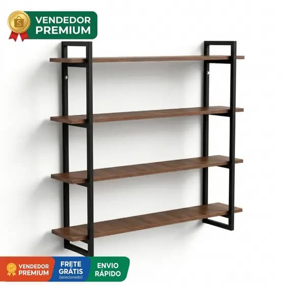 Estante Prateleira Estilo Industrial Parede Suporte Decoração Apoio Suspensa Ferro MDF 100x20x90