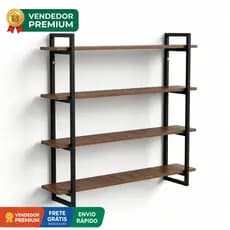 Estante Prateleira Estilo Industrial Parede Suporte Decoração Apoio Suspensa Ferro MDF 100x20x90