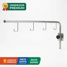 Suporte de Soro Fixo Inox 4 Gancho com Ajuste Altura Articulado Parede Compacto Desmontável