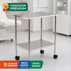 Carrinho Mesa Auxiliar Inox Rodizio 40x60x80 2 Prateleira Estética Clínica Barbearia Odontologia