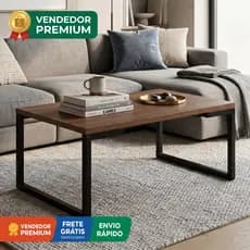 Mesa de Centro Retangular Sala Metalon Madeira Mdf Industrial Metal Decoração Reforçada