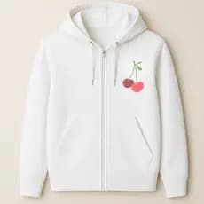 Blusa Moletom Canguru com Ziper Estampado Cereja Minimalista Flanelado Quentinho Feminino