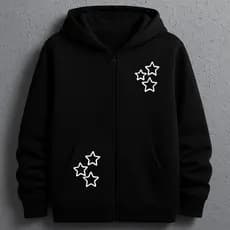 Moletom Oversized Estampado de Estrelas Ziper  Estilo Urban Clean Minimalista