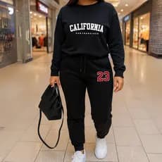 Conjunto Moletom Unissex California 23 Streetwear Gola Redonda Calça Algodão Inverno