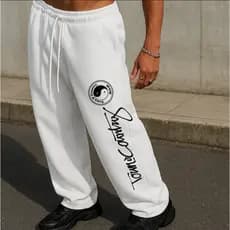 Calça Moletom Larga Barra Reta Flanelada Estilo Urbano Yng Yang Larga