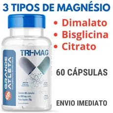 TRI-MAG 3 Tipos de magnésio: Dimalato, Bisglicina e Citrato 550mg 60 cápsulas - Envio Imediato