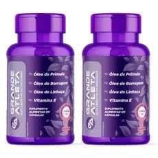 Óleo de Prímula + Borragem + Linhaça + Vit E  - 2 Potes - TPM e Menopausa  Grande Atleta Suplementos