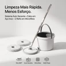 Mop Giratório com Balde Auto Secante 2 Refis Microfibra Cabo Inox Limpeza de Pisos