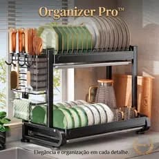 Escorredor de Louça Organizador de pia 2 Andares Supra Capacidade Cozinha Preto Fosco Multifuncional