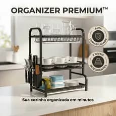 Escorredor de Louça Organizador de Pia 3 Níveis Preto Cozinha Compacto Suporte Anticorrosão