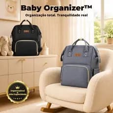 Mochila Maternidade Grande Impermeável Multifuncional Bolsos Térmicos Premium Preto Cinza