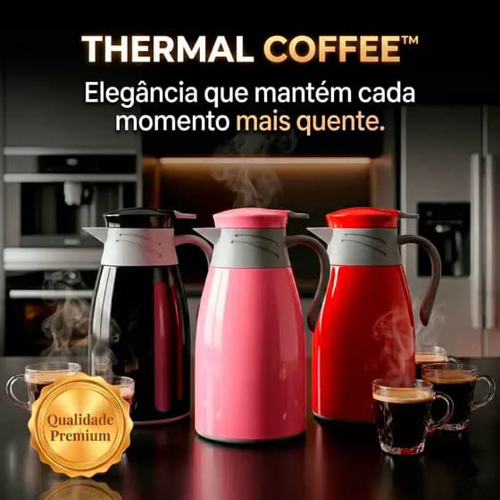 Garrafa Térmica Café 1L com 4 Canecas Vidro 190ml Premium Café Chá Chimarrão Vermelha Rosa Preto