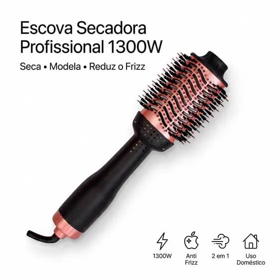 Escova Secadora Modeladora Profissional 1300W Bivolt Anti Frizz 2 em 1 alta performance Bella Forma™