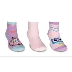 Kit 3 Pares Meias Infantil Menina Estampadas Divertidas Algodão Conforto Criança Tam. 28-33 Cano Curto