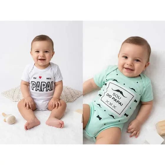 Kit Body Com Frases Presente Feliz dia dos Pais, 100%Algodão + Caixa de Presente Com frase especial