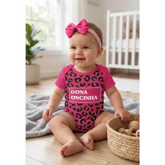 Kit  Presente Body Roupa Bebê Menina Com Laço  + Caixa de Presente Personalizada - Mesversario
