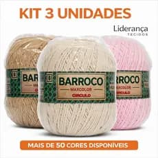 Kit 3 Unidades Barbante Barroco MaxColor Nº 6 – 200g Círculo para Crochê, Tricô e Artesanato