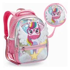 Mochila Unicórnio Menina Infantil Escolar Feminina Pequena Costas com Alça