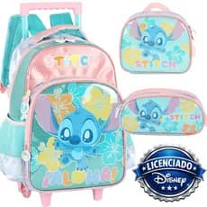 kit Mochila Rodinha Stitch Lancheira Estojo Original Disney Infantil Grande Escolar Feminina Lilo Menina