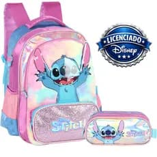Mochila Costas Grande Stitch Estojo 3 divisórias Infantil Original Disney Lilo Menina Menino Escolar Personagem