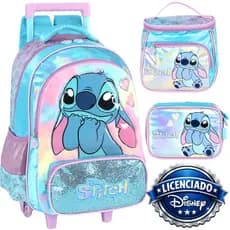 Original Stitch kit Mochila Rodinha Lancheira Estojo Box Infantil Disney Grande Menina Escolar Feminina