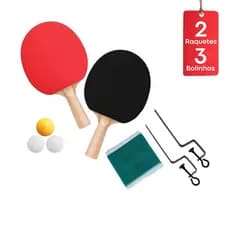 Kit Ping Pong Tenis De Mesa 2 Raquetes 3 Bolas Suporte Rede Criança Divertido Brinquedo