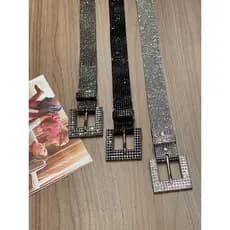 Cinto feminino elegante com fivela quadrada larga com brilho de diamante