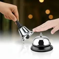Kit Campainha de Mesa e Sino Sineta Inox Ideal Restaurantes Hotéis Lojas Escritórios Balcão Bar Garçon