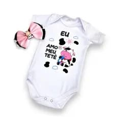 Body Bebê Temático Meu tete Vaquinha fazendinha Mesversario animais