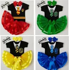 Body Bebe Casas De Howgarts Mesversario Fantasia Com Tule de Luxo & Laço & Oculos Harry Potter