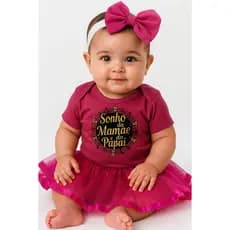 Kit Bebê Mesversário Sonho da Mamãe e do Papai com Tule e Laço Completo