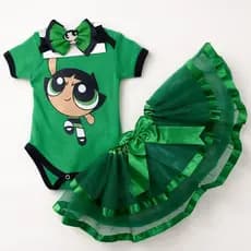 Body Bebê Mesversário Docinho Meninas Super Poderosas Saia de Luxo & Laço Kit Menina